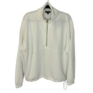 J. CREW Terry Half-Zip Pointelle Sweatshirt in White Large
